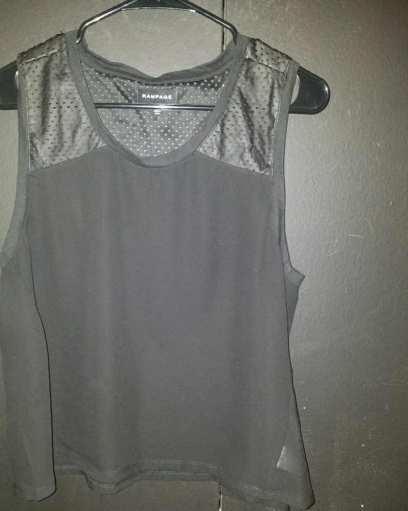 •●Faux Leather Trim●• Sheer Black Top